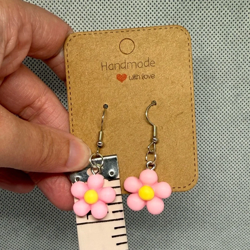 Handmade Pink and Yellow Flower Earrings